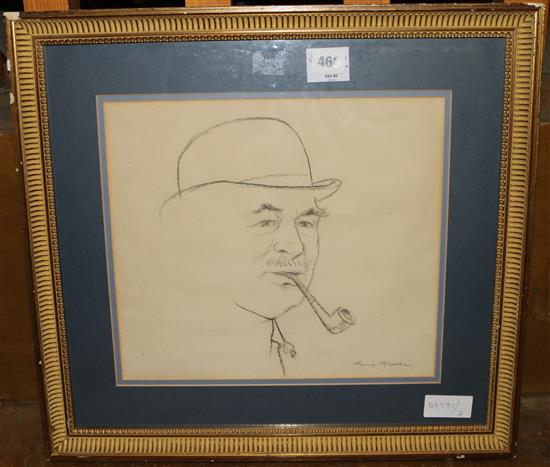 Henry Koehler, charcoal on paper, sketch of a man in a bowler hat(-)